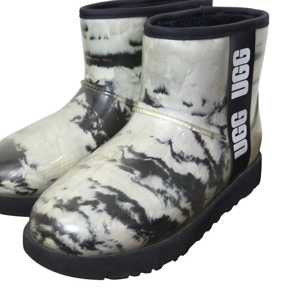 UGG Classic Clear Mini Marble Boots Women's 6 Black White Waterproof 1120778